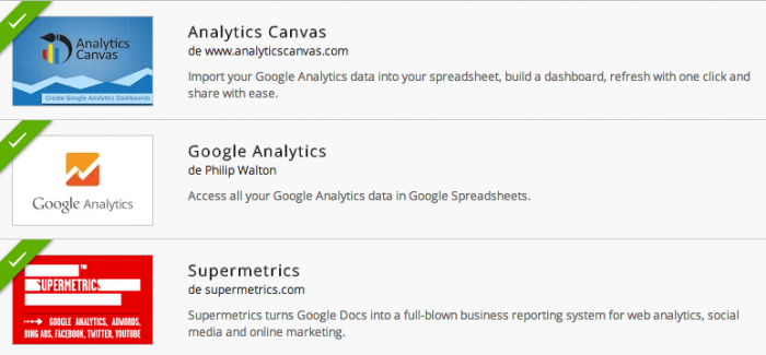 Add-ons de Google Analytics para Google Spreadsheets