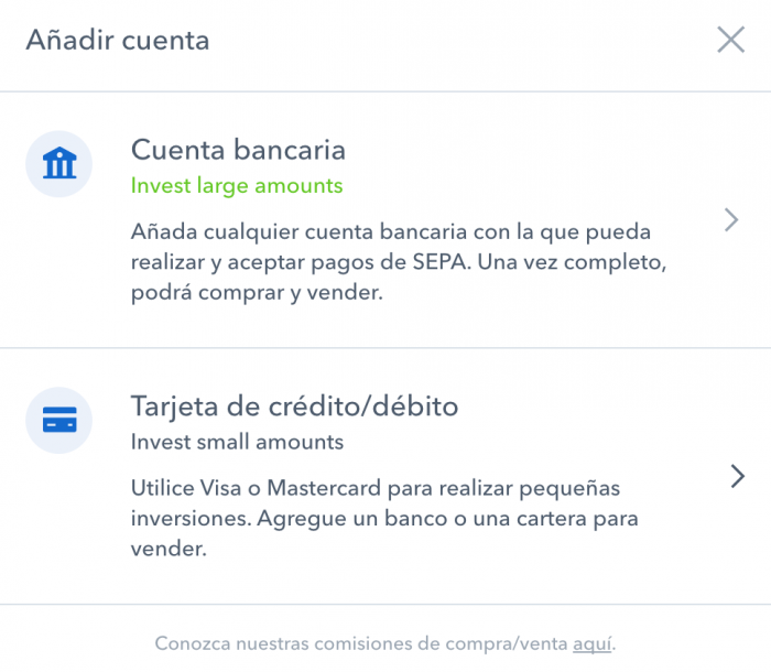Añadir una cuenta bancaria en coinbase